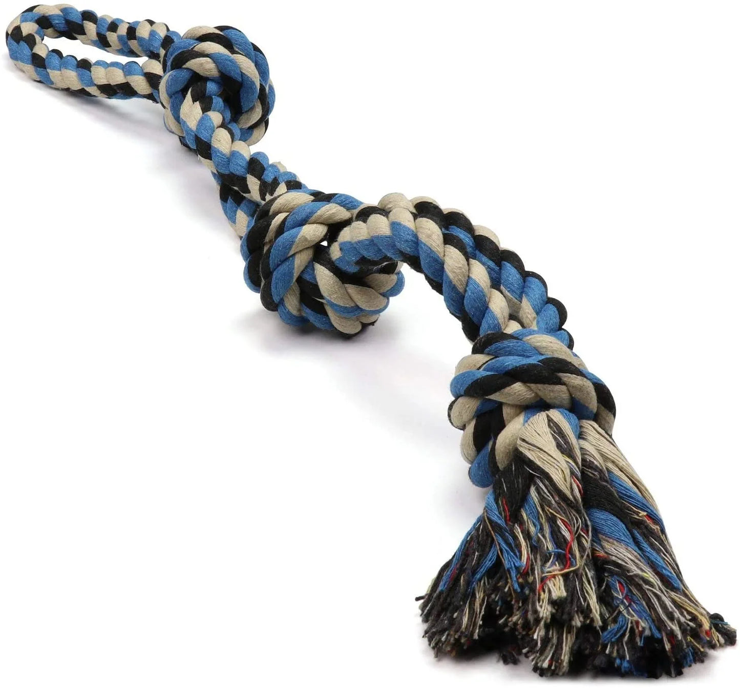 Interactive Dog Toys, Blue, Tough Twisted Rope Toy with 3 Knots