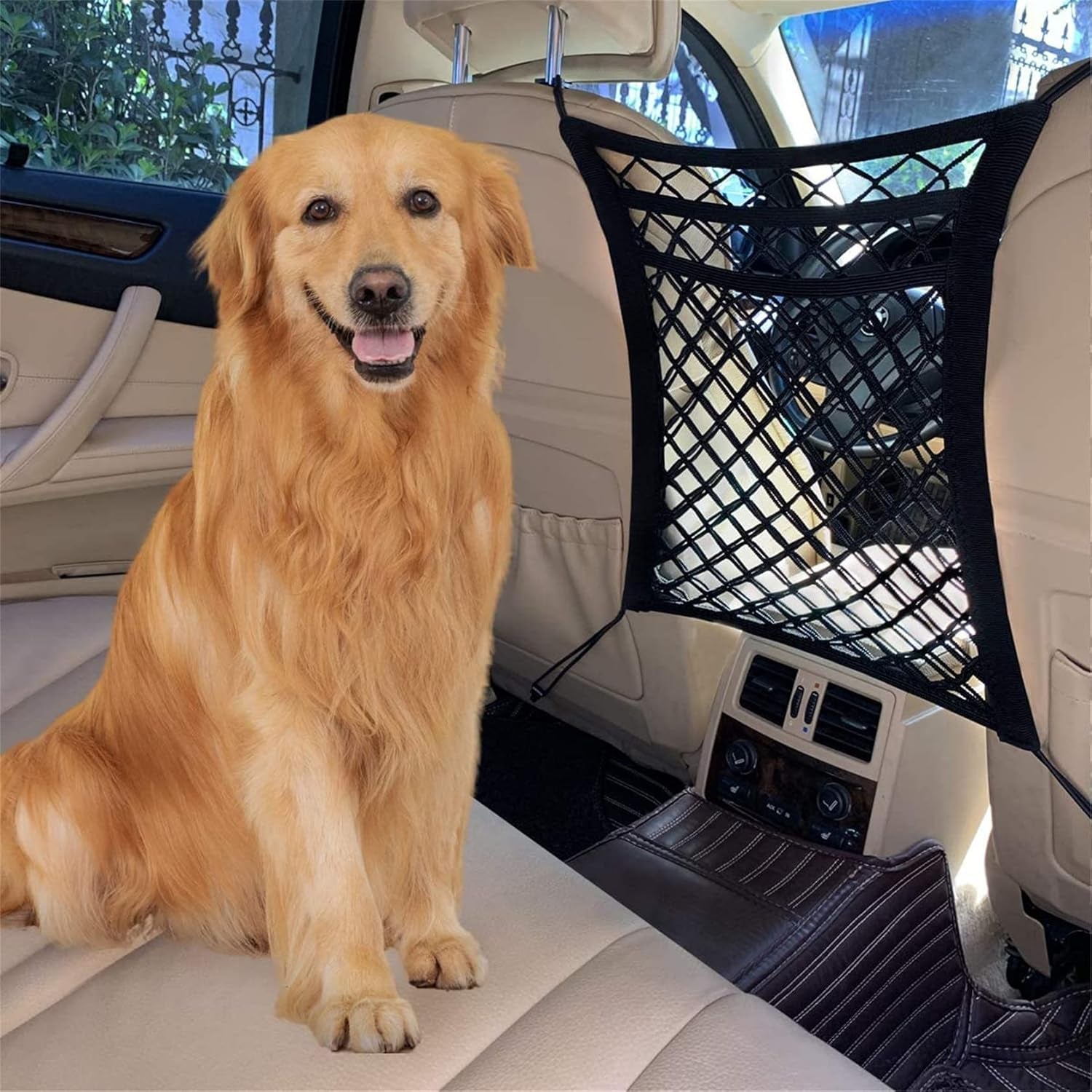 Car Dog Barrier, Pet Barrier Dog Net for Car between Seats, 3 Layers Back Seat Net Organizer, Backseat Mesh Bag for Cars, Suvs, Trucks, Drive Safely with Children & Pets